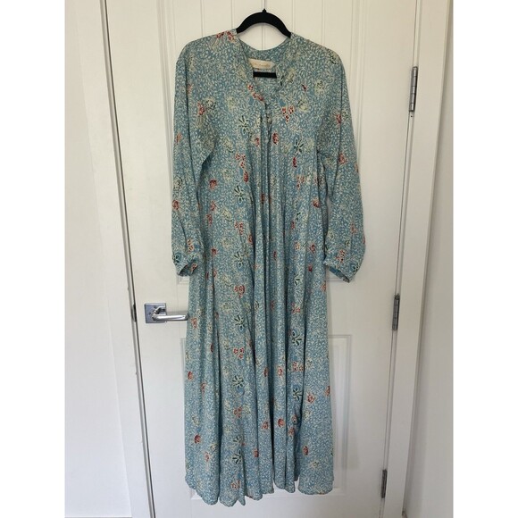 Natalie Martin Fiore A Line Maxi Dress Silk V-Neck Button Long Sleeve S MSRP$390 - Picture 1 of 4
